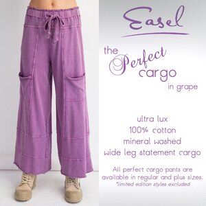 EASEL "Perfect Cargo" Terry Knit Mineral Washed Flared Leg Pants Raw Hem & Seams